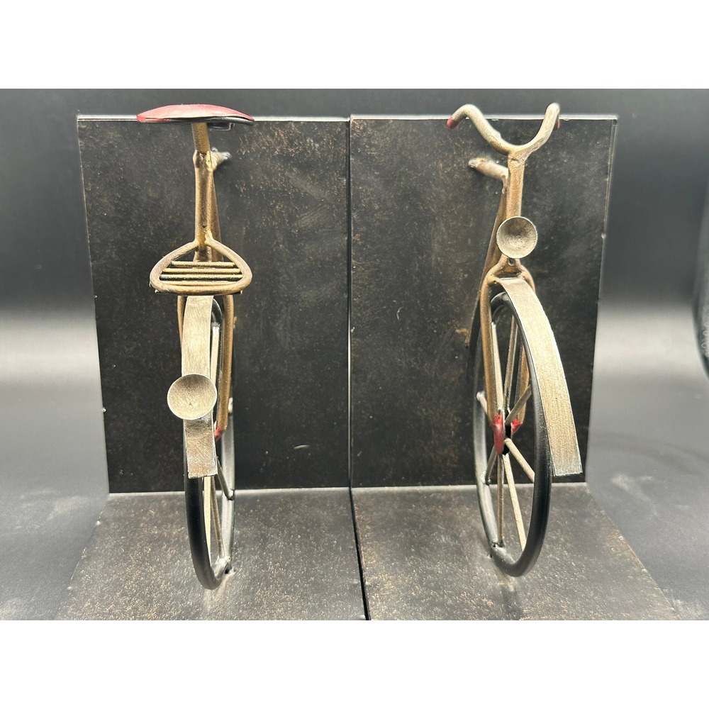 Vintage Industrial Metal Bicycle Bookends Rustic Bronze Red Cycling Decor Set - Picture 6 of 10